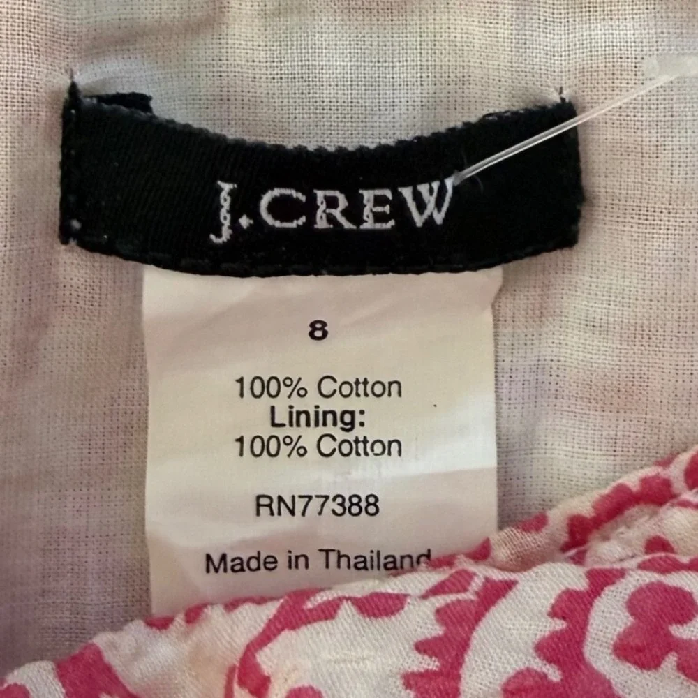 Vintage J. Crew Strapless Fit & Flare Midi Dress Pink Swirl 100% Cotton Size 8